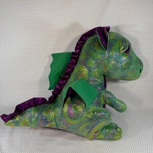 TY Beanie 15 1/2 x 10 x 19” Boos CINDER the Green & Purple Dragon Glitter Eyes